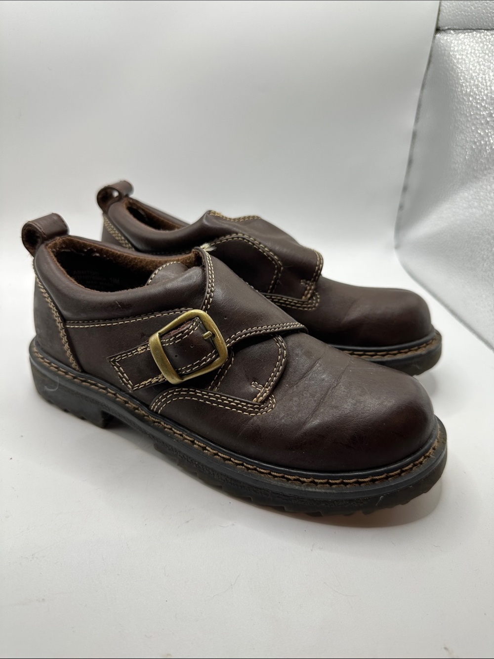 Kids Brown Leather Buckle Shoes